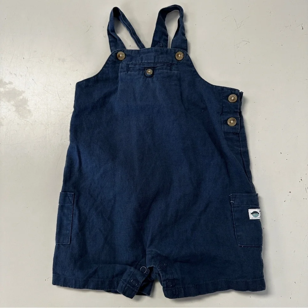Janie & Jack Navy Short Linen Overall 3-6m